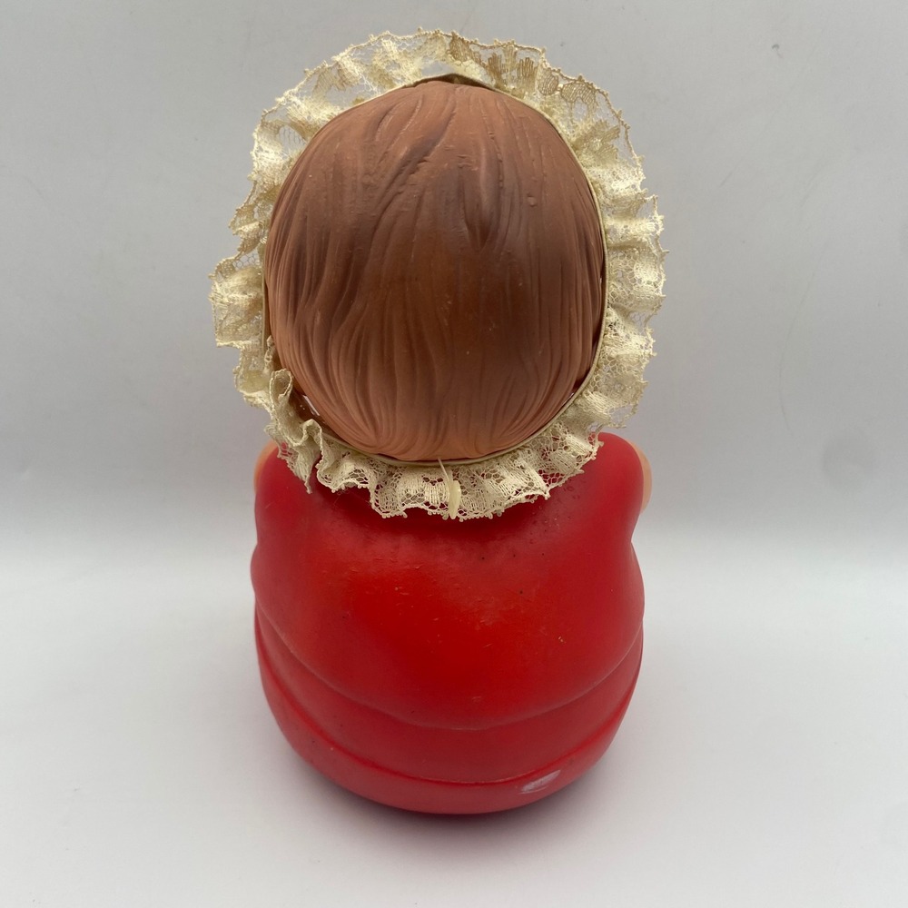 Vintage 1967 Uneeda Doll Co Plumpees Round Baby Doll Red Squeeze Toy 8 Inch - Picture 2 of 7